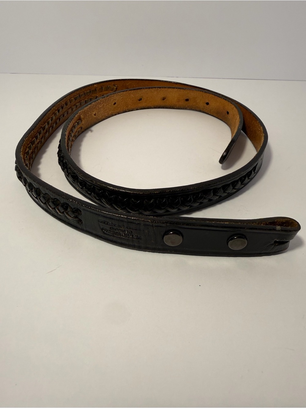 RM Mexico Vintage Black Hand-Laced Braided Leather Belt Strap Sz 36